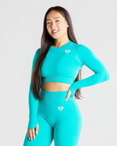 Power Seamless Long Sleeve Crop Top | Ceramic Turquoise WOMEN'S BEST